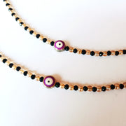 Purple Evil Eye Black Golden Beaded Anklet Set